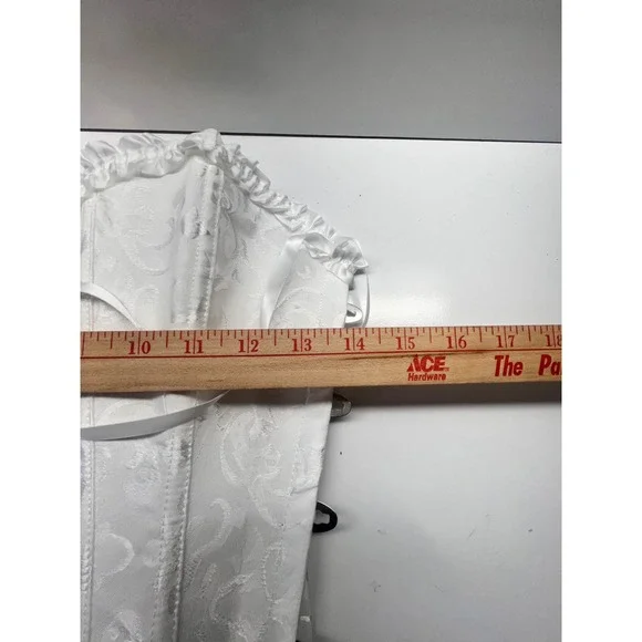 White Brocade Corset Bustier Lace Trim Ribbon Tie Boned Cincher Wtchycore Small - Picture 3 of 7